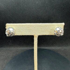 VTG Sterling Silver 925 Scroll Design Round Stud Earrings One Size